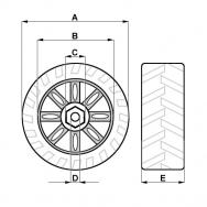 A-205mm, B-120mm, C-21mm, D-18mm, E-140mm