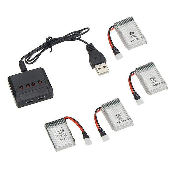 Nabíječka USB 4x slot + 4x baterie Li-Pol 650 mAh 3.7V (pro Syma X5C, X5SW, K300C)