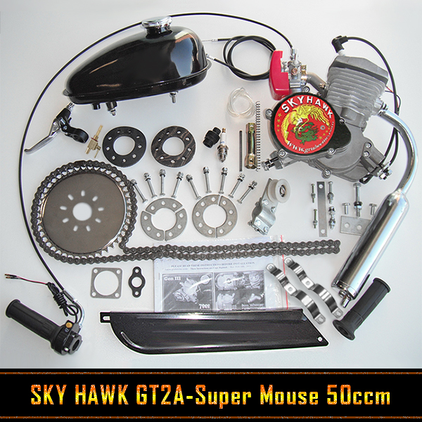 Přídavný značkový motor na kolo Sky Hawk GT2A-SM 50 ccm Kompletní souprava (kit) pro motokolo