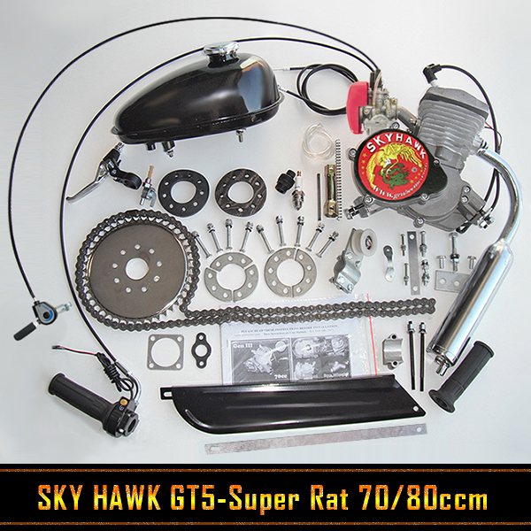 Přídavný značkový motor na kolo Sky Hawk Gt5-SR 70/80 ccm Kompletní souprava (kit) pro motokolo